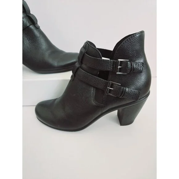 Ecco Touch 75 Double Buckle Ankle Boots Black Leather Booties Shoes 41 10 10.5 - Picture 2 of 10